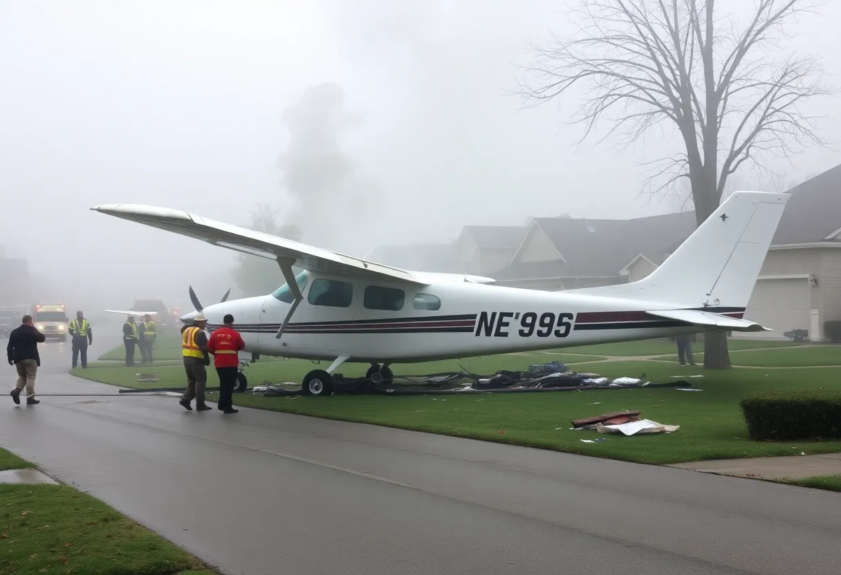 Emergency services respond to a plane crash in a neighborhood