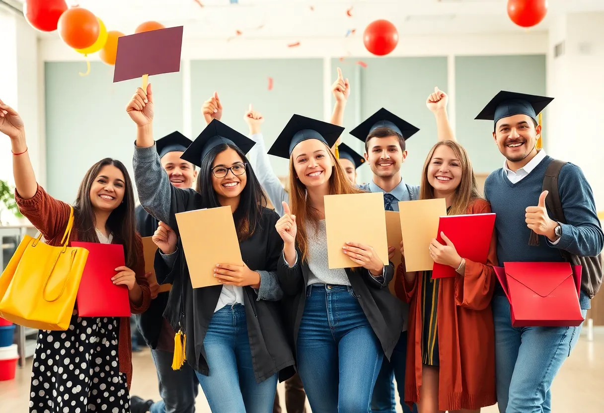 Students celebrating scholarship awards