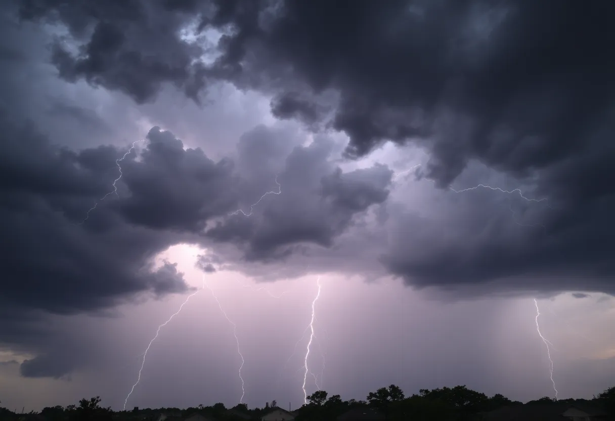 Dark storm clouds gathering over a South Carolina landscape