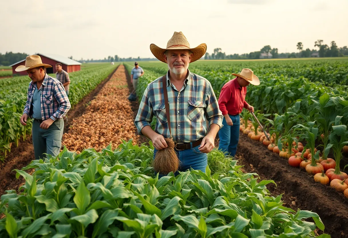Farmers working in diverse agricultural fields in South Carolina.