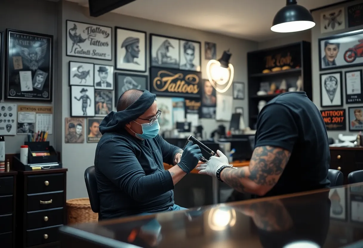 Tattoo artist working in a shop