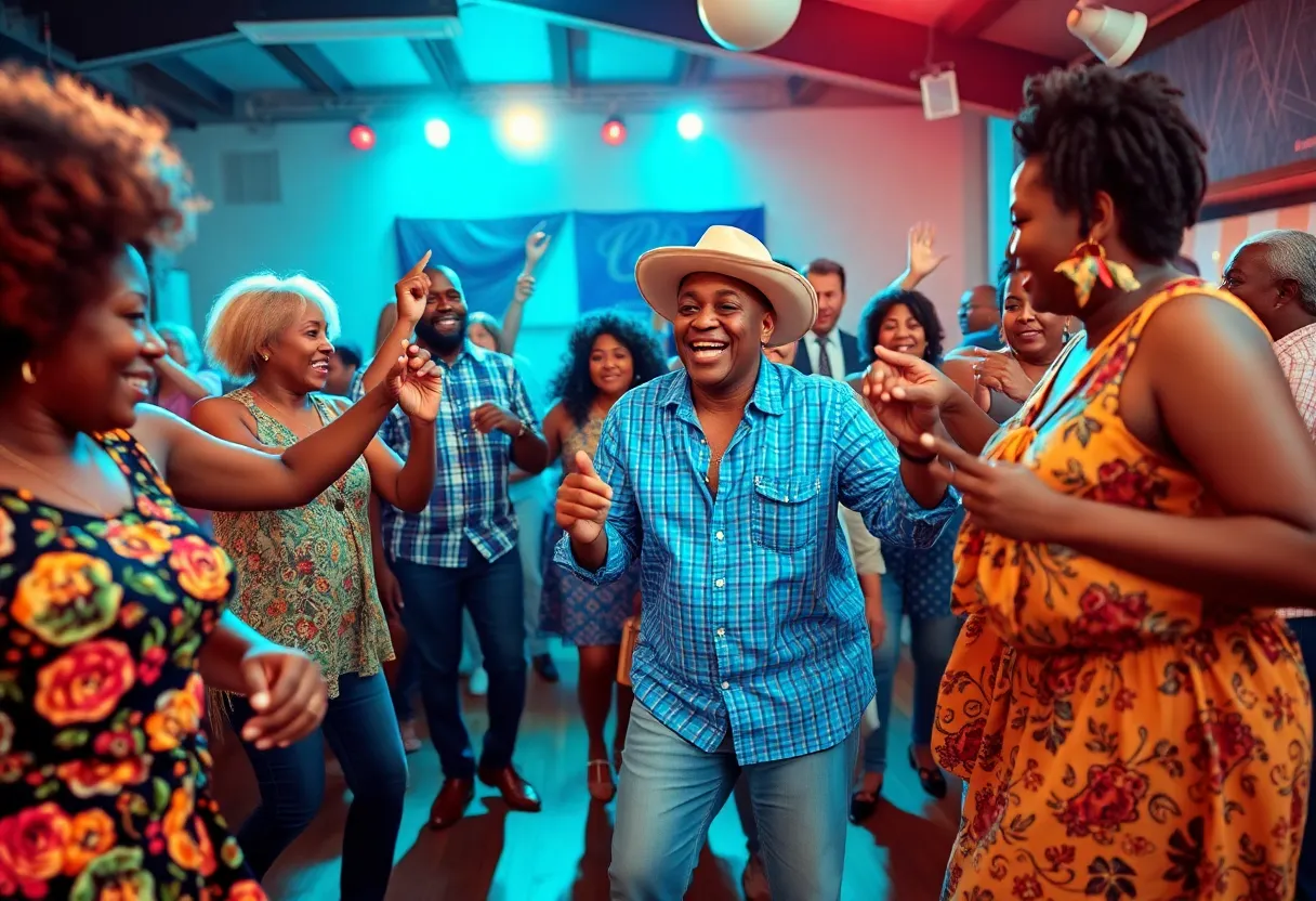 Diverse community celebrating Southern Soul music with dance