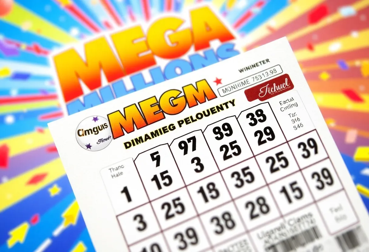 Mega Millions ticket showing winning numbers