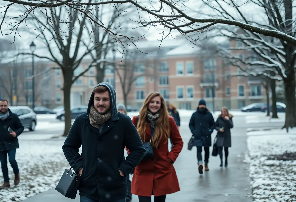Winter scene on a university campus in Richland and Lexington counties