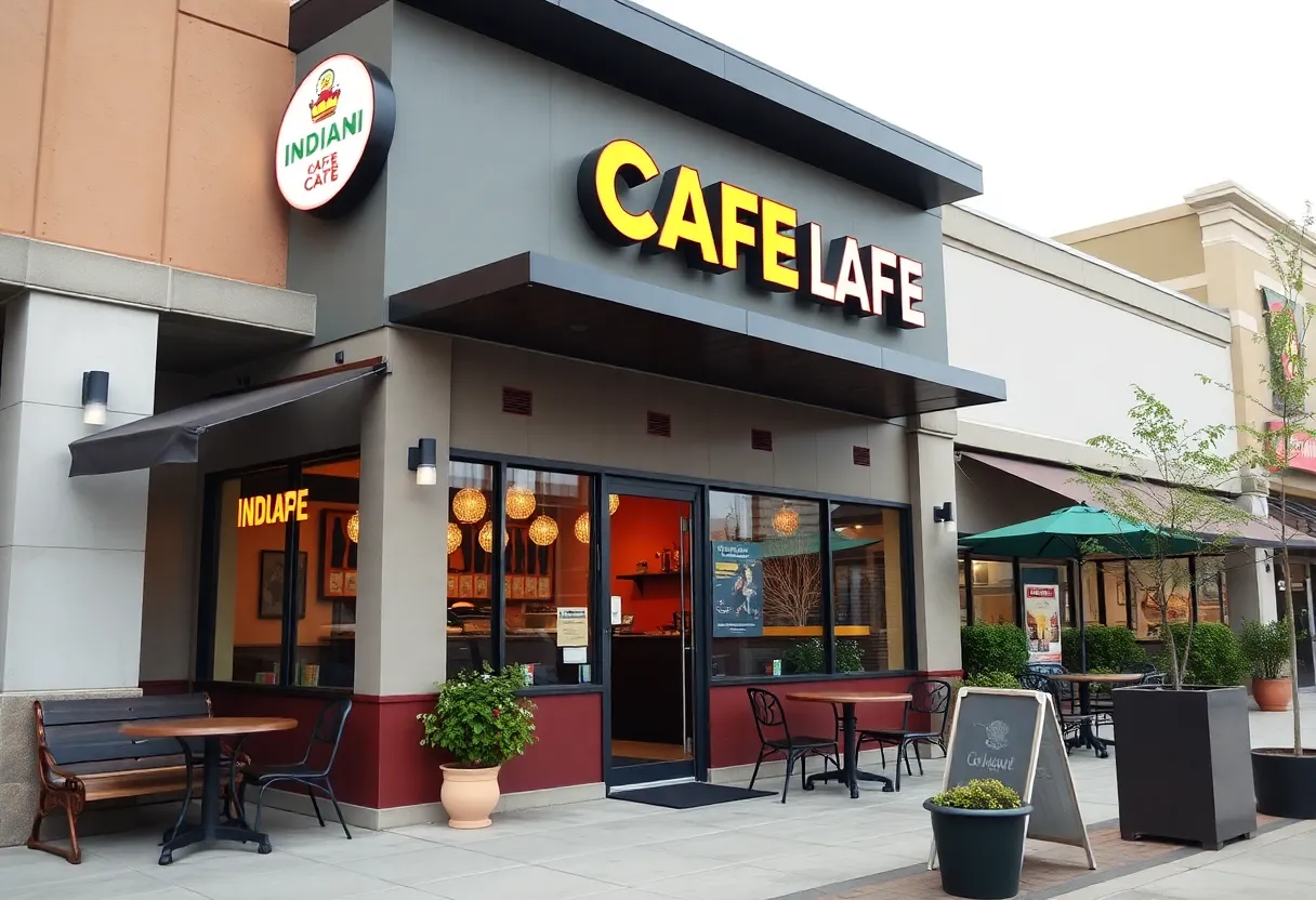 Exterior view of Vedha Indian Cafe at McCauley Square