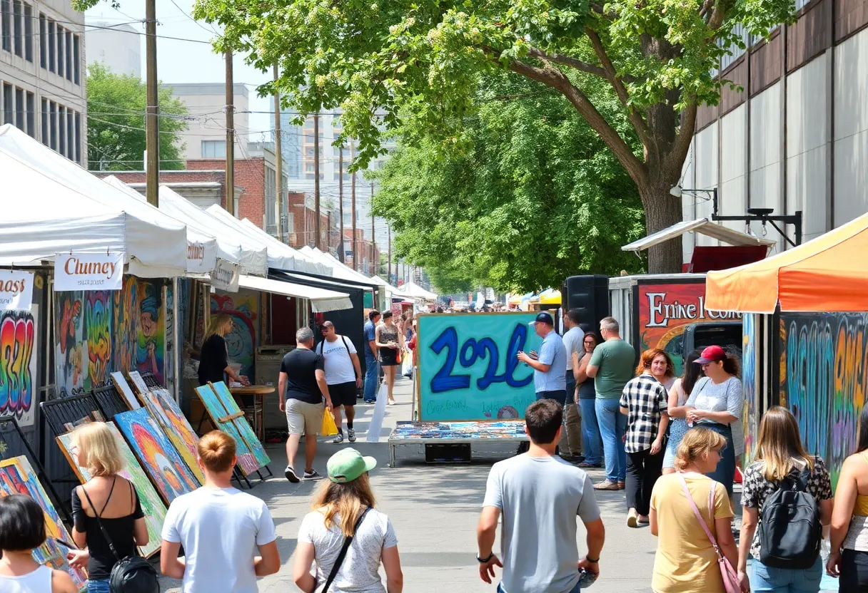 Crowd enjoying the Art on State festival in West Columbia