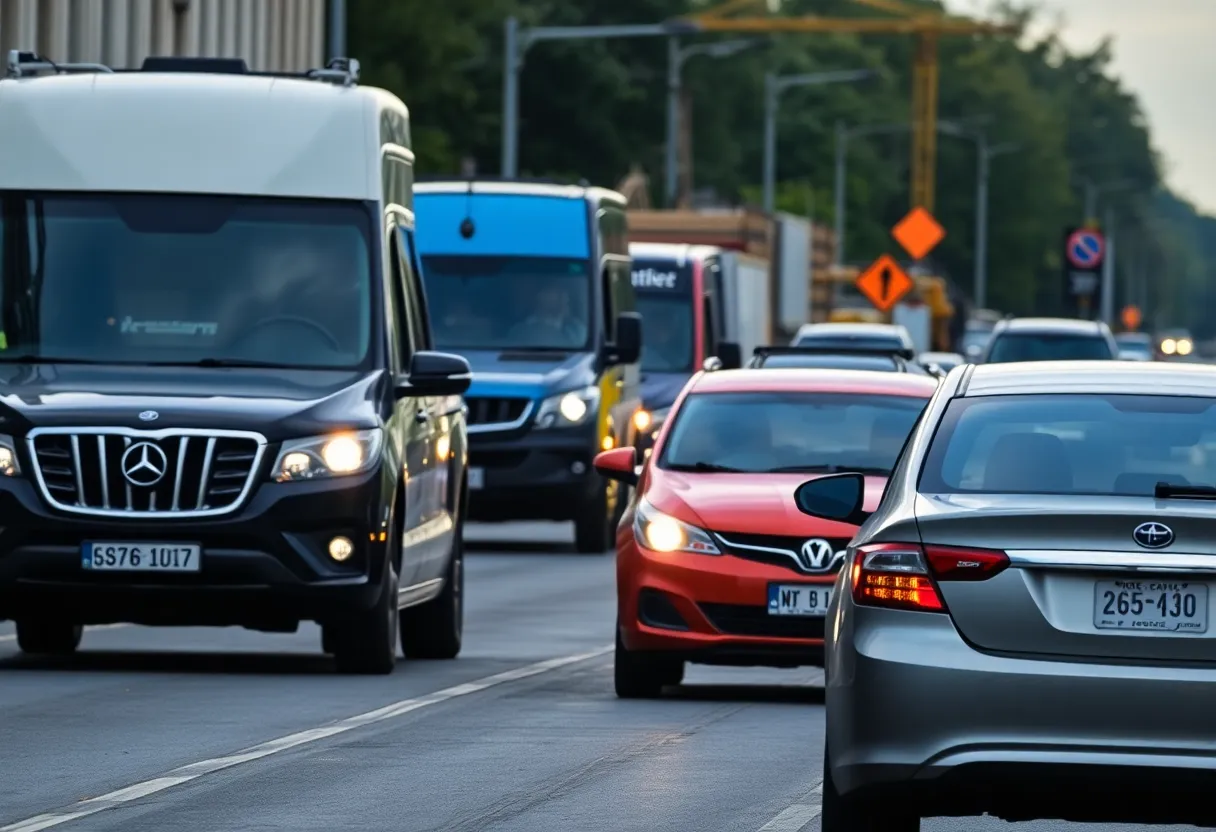 Image depicting Augusta Road with traffic and ongoing safety construction for pedestrians.