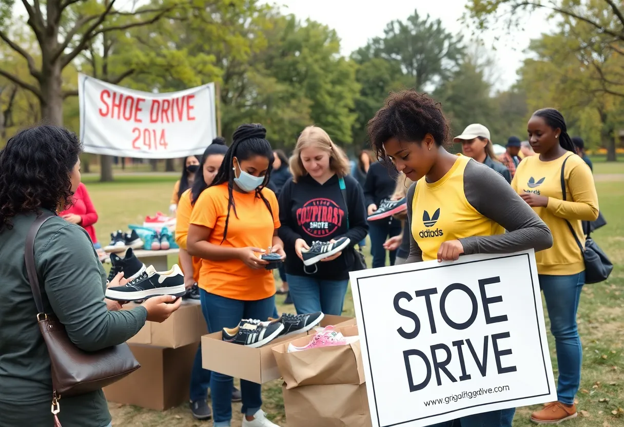 Volunteers collecting shoes for the West Columbia Shoe Drive