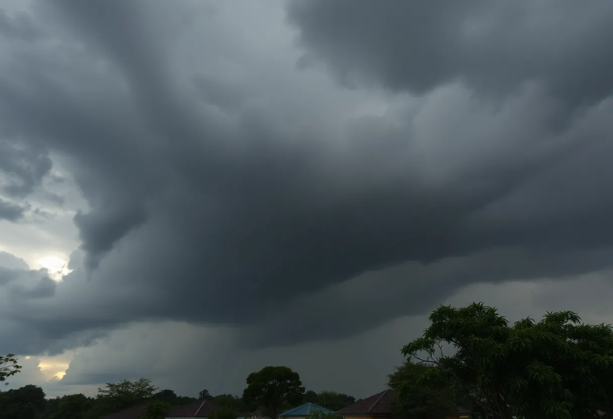 Dark clouds and rain during a thunderstorm in Aiken County