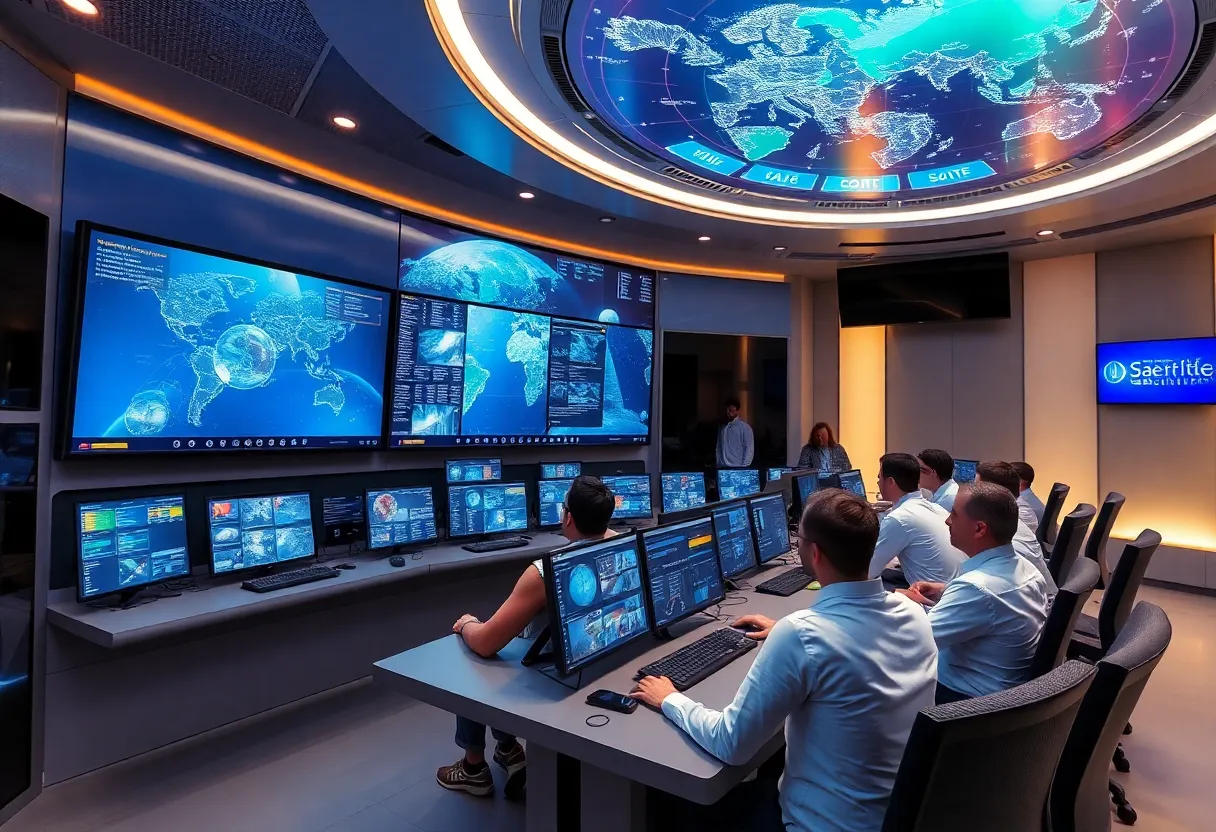 Team working on satellite navigation technologies in a modern control room