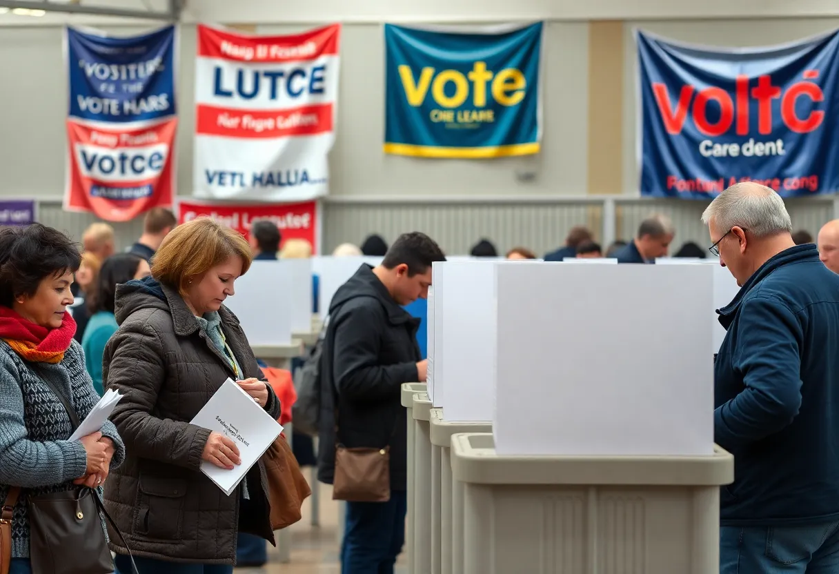 Voters casting ballots on election day in a community