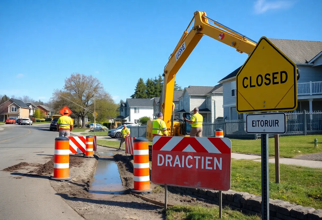 Workers on a construction site for the Cayce drainage project