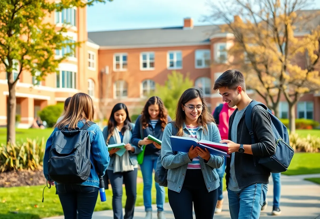 Campus of Columbia College Chicago with students engaging in creative activities