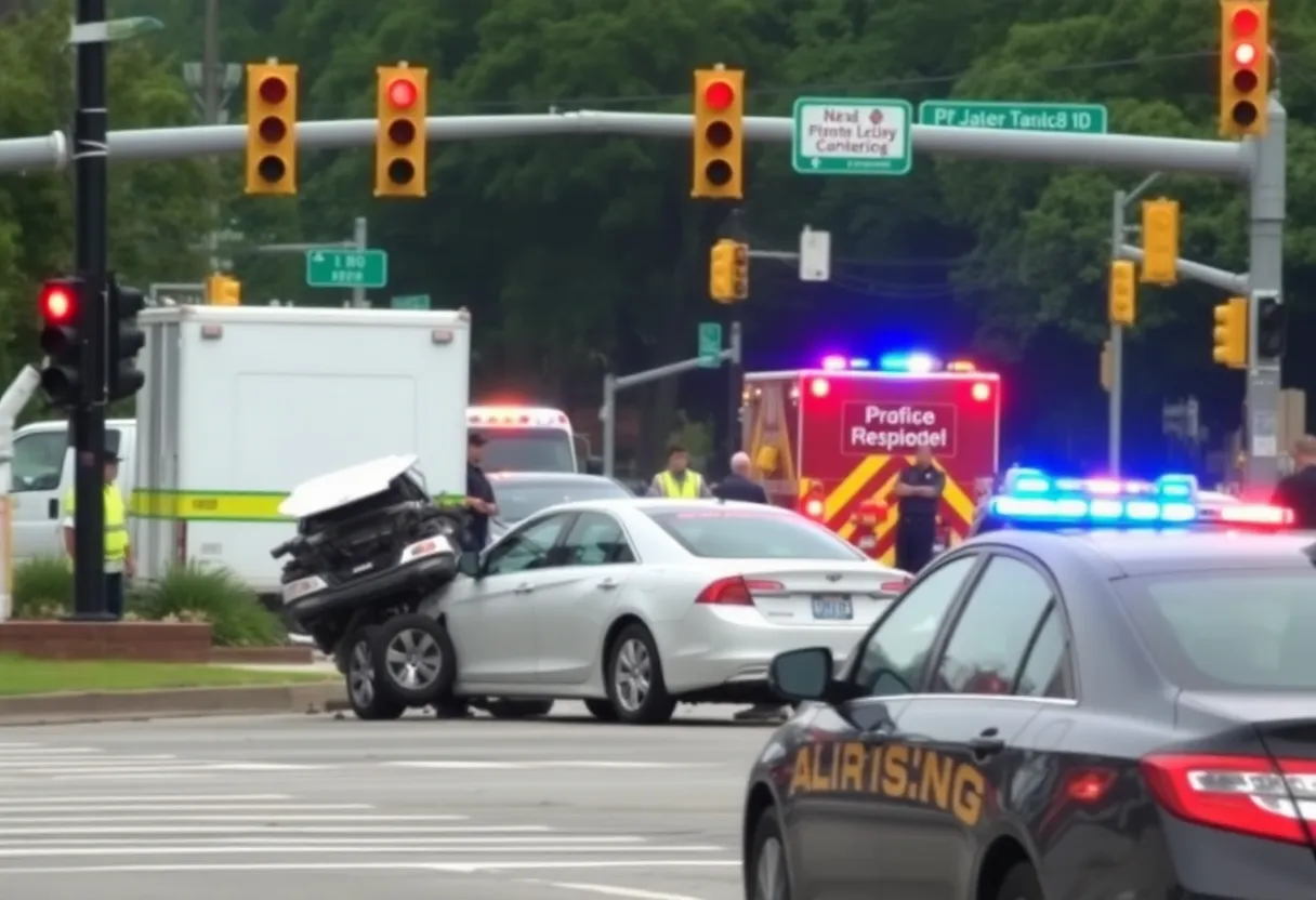 Emergency responders at a traffic accident scene in Columbia