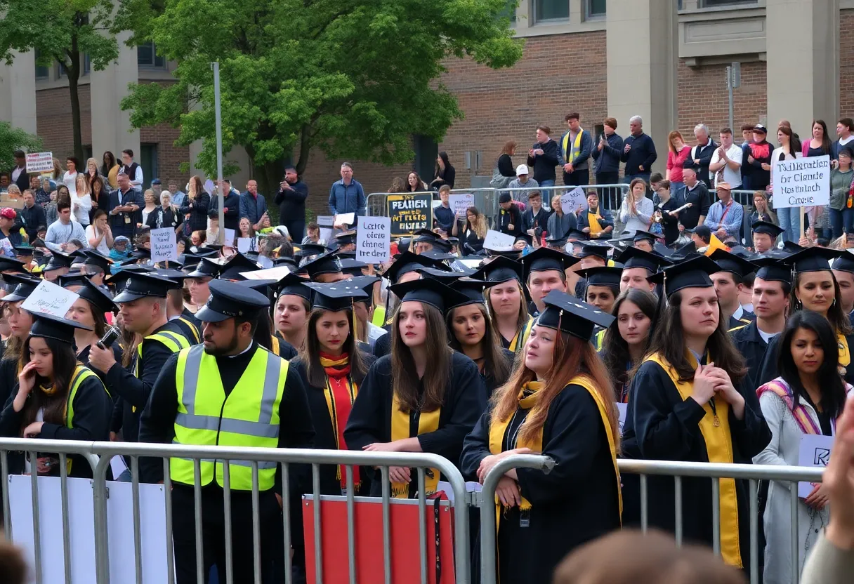 Protesters at Columbia University's graduation ceremony with police presence