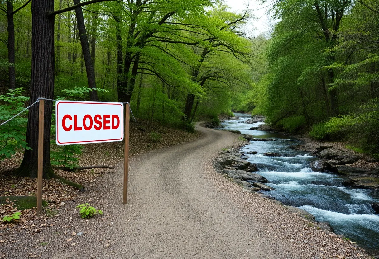 Closed section of Columbia Riverfront Park trail with signage