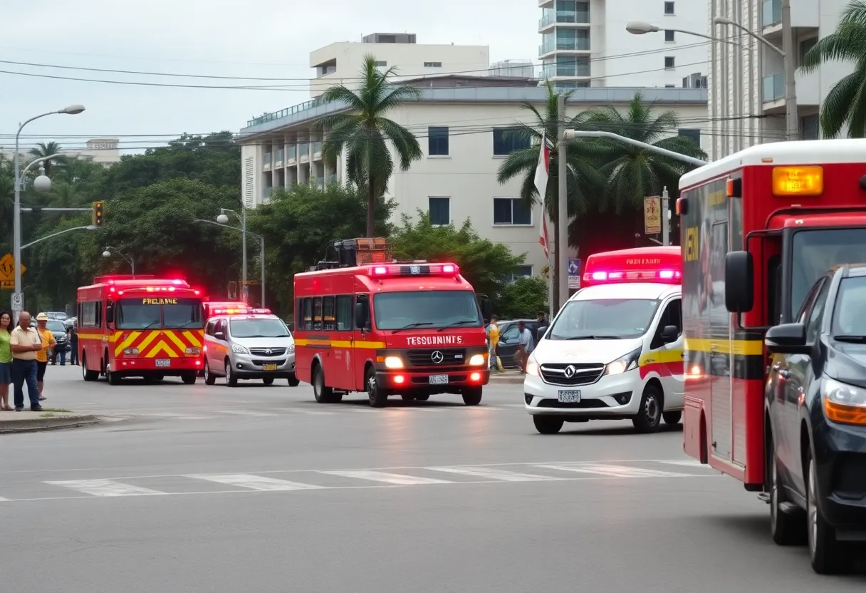 Emergency vehicles at a Columbia intersection following a driving accident.