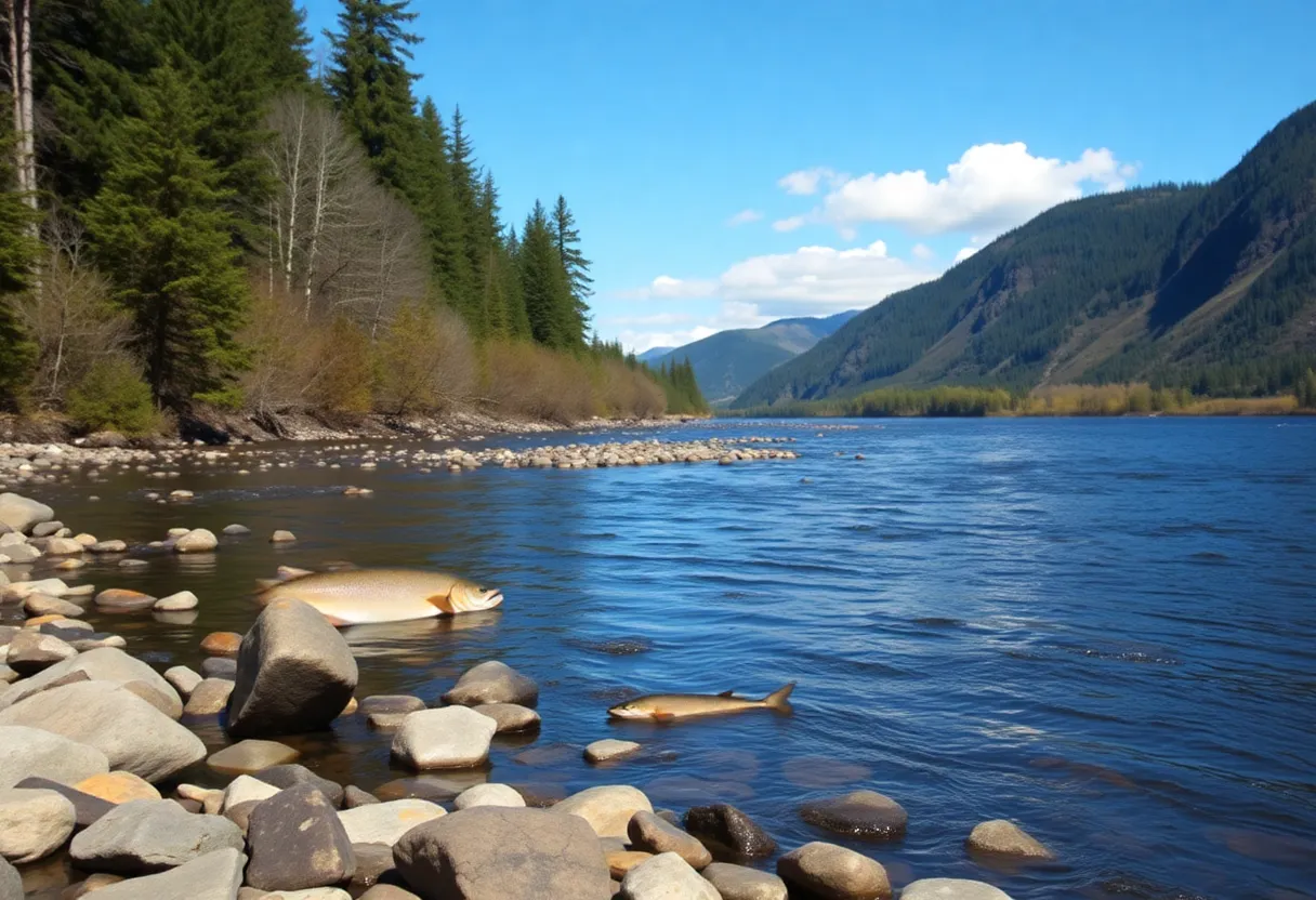 Scenic view of the Columbia River highlighting its natural ecosystem and fish habitats.