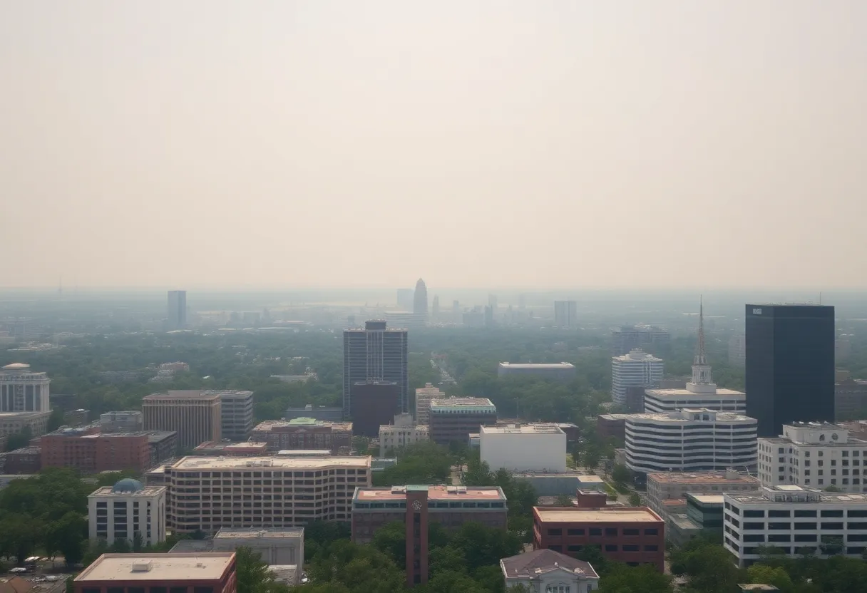 Hazy cityscape of Columbia SC affected by air quality issues
