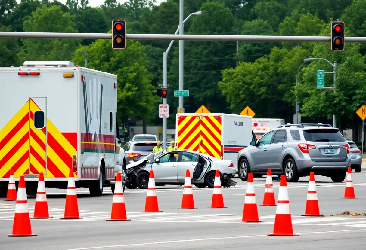 Emergency response at a car crash scene in Columbia, SC
