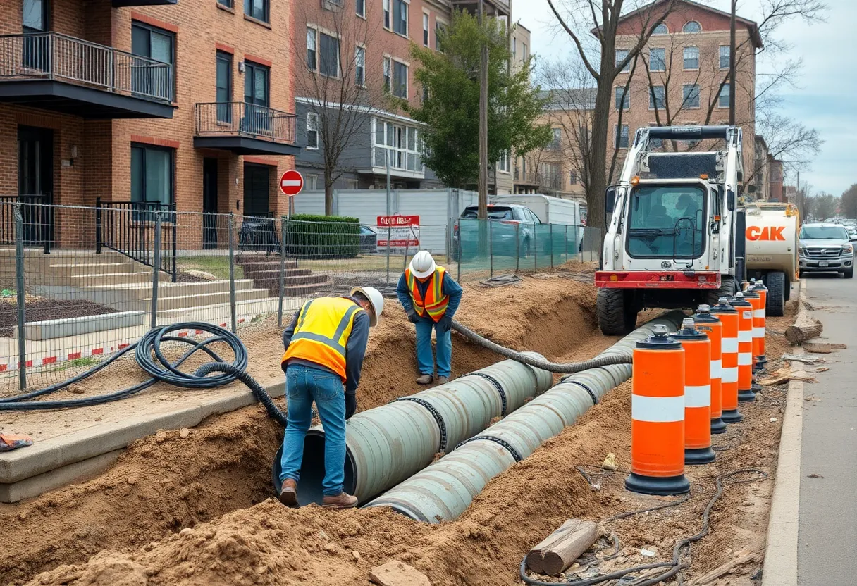 Construction crew working on sewer upgrade in Columbia