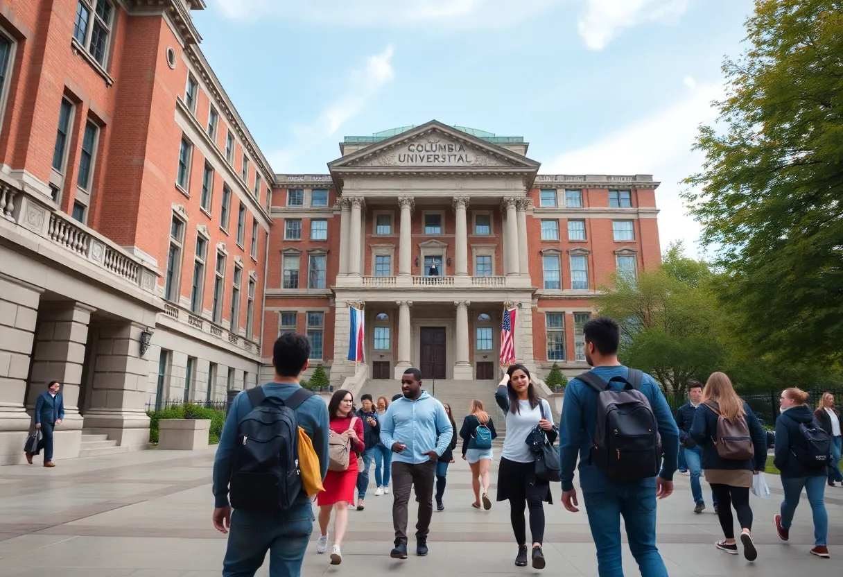 Columbia University campus with international students