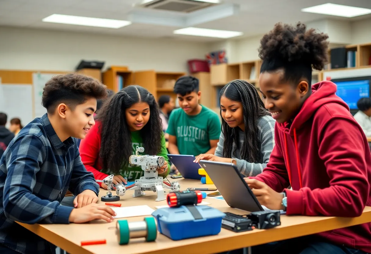 Students engaged in STEM learning at a community college