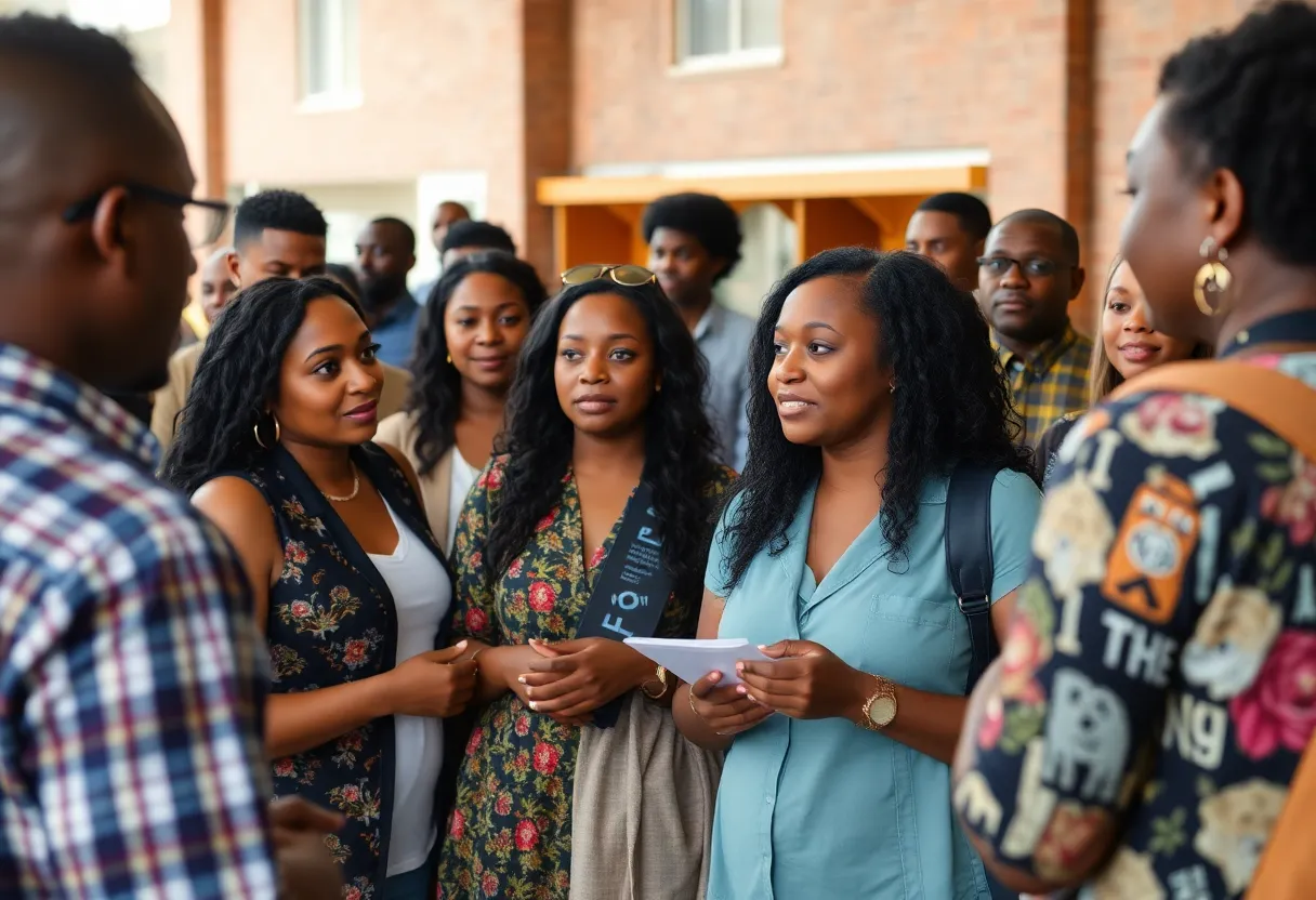 Diverse community members discussing local issues in South Carolina.