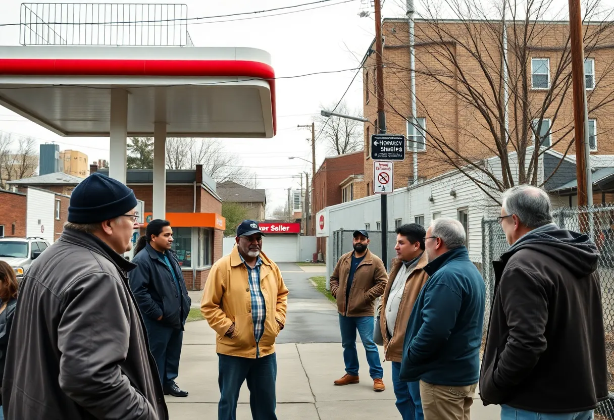 Residents discussing their concerns outside a gas station