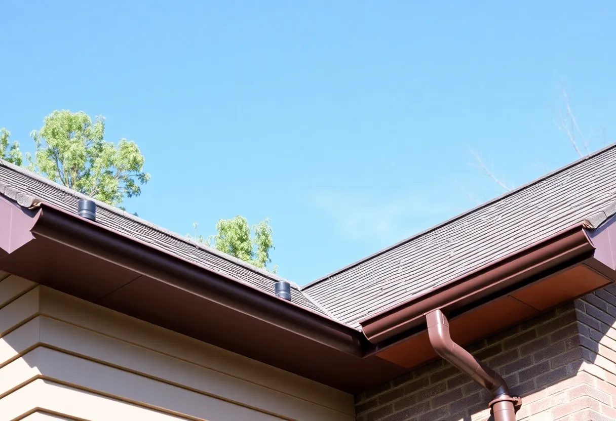A well-maintained roof with trees and sky