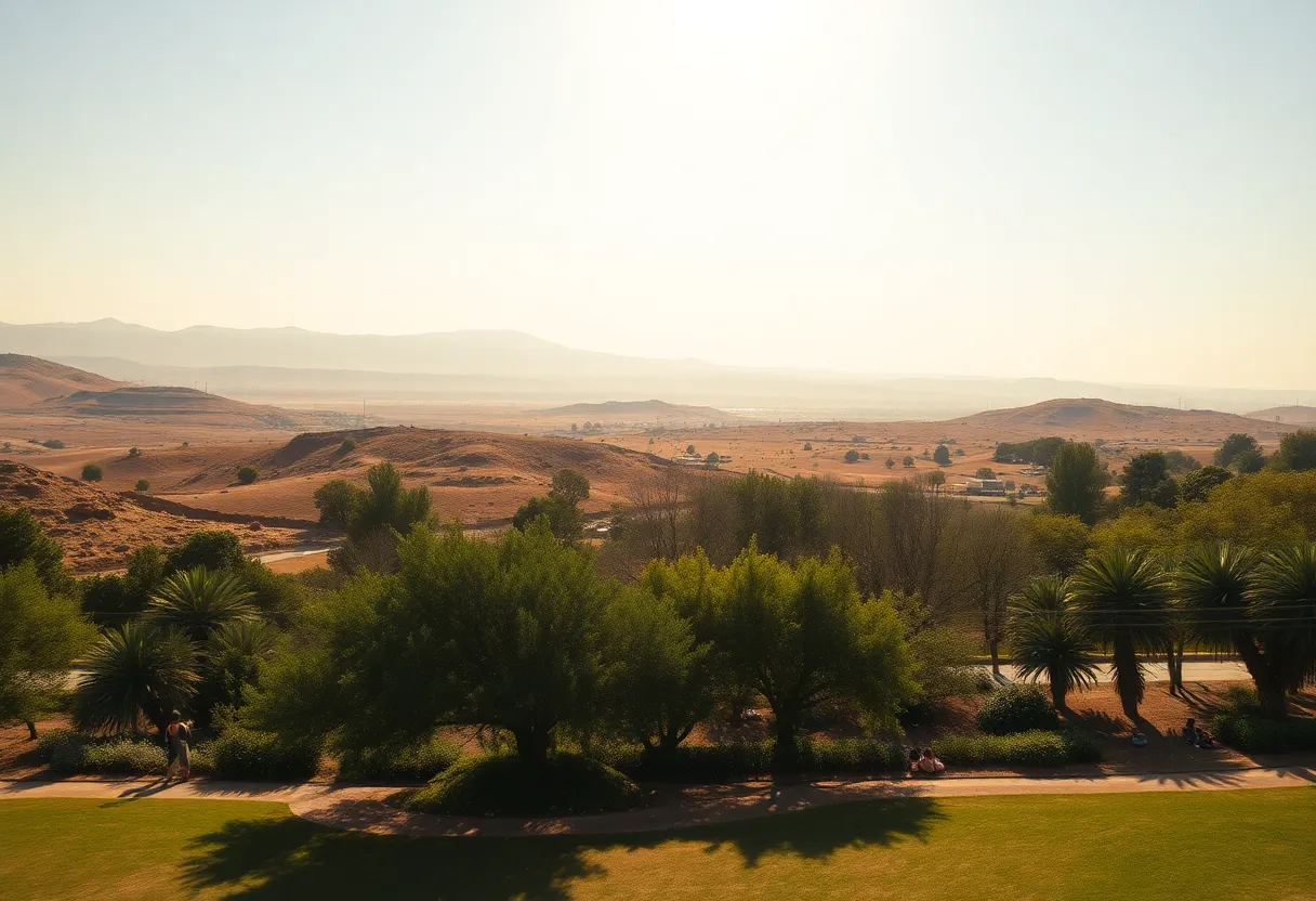 Image showing extreme heat conditions in the Midlands with people seeking shade.