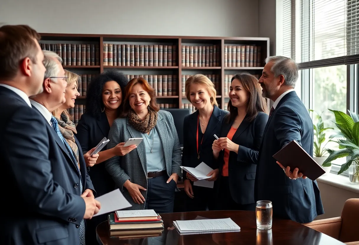 Colleagues gathered at a farewell event for Brook Andrews