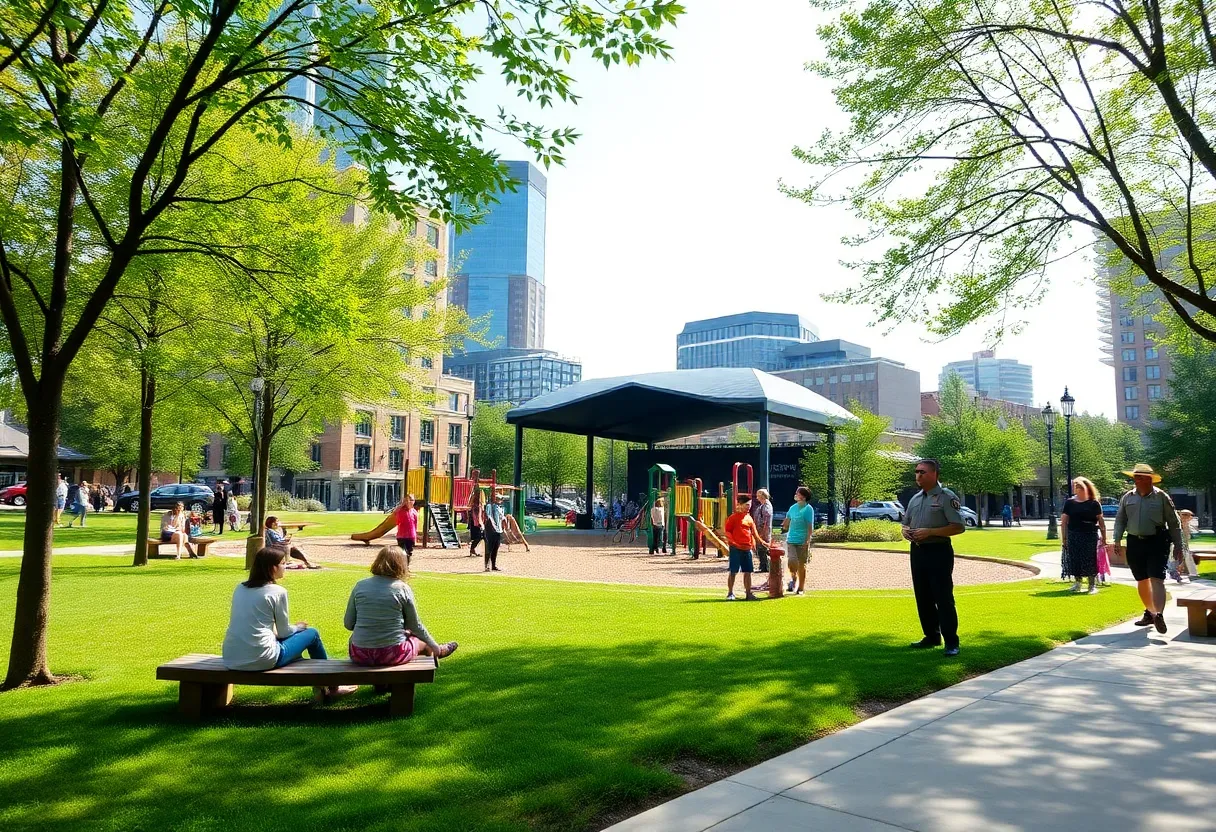 Families enjoying the renovated Finlay Park in Columbia