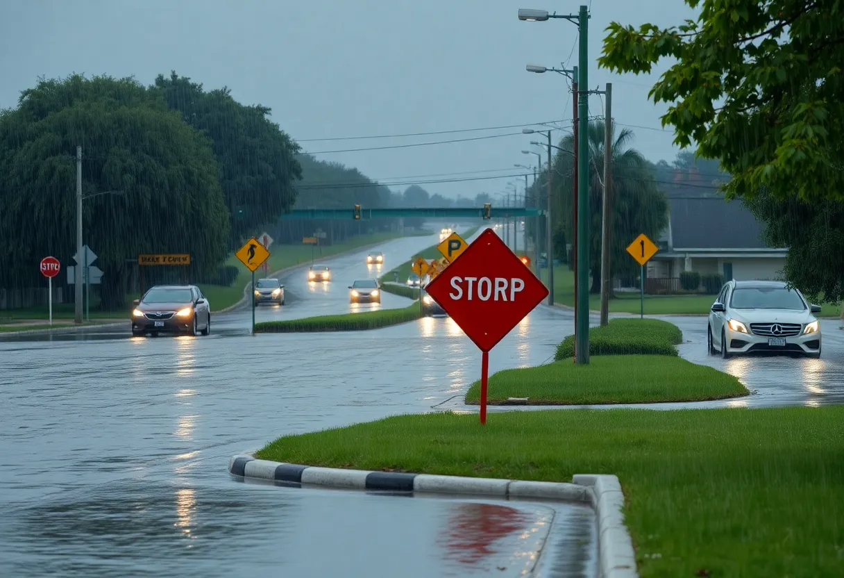 Flooded roadway in Lexington County during heavy rain