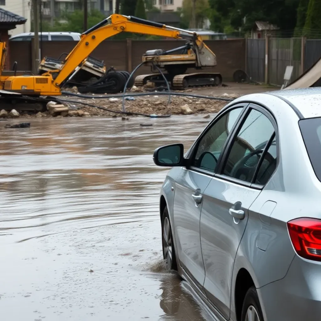 Image of a flood-damaged car wash site during demolition