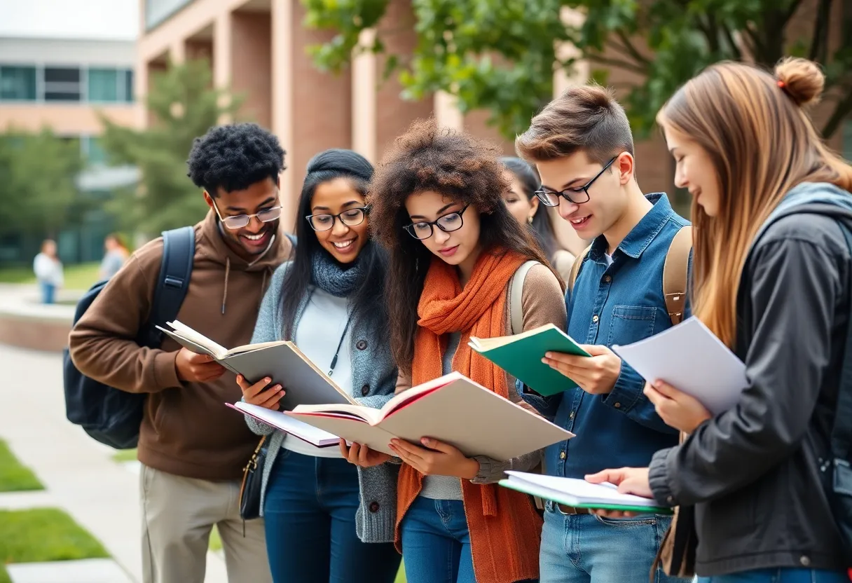 Diverse group of Harvard students studying together