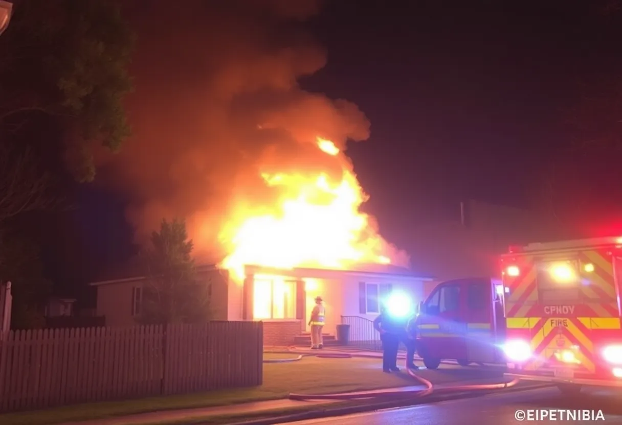Firefighters battling a house fire in Columbia, South Carolina.
