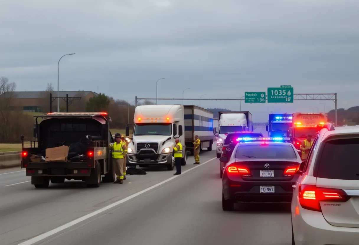 Emergency crews responding to a multi-vehicle accident on I-26 East