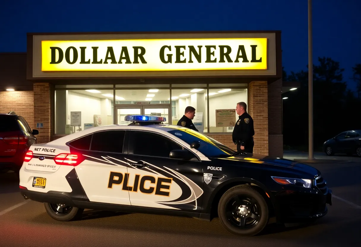 Police car at a retail location after an incident