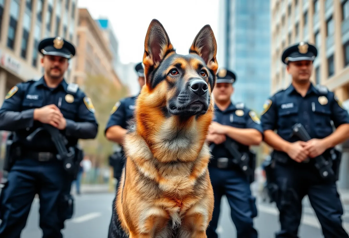Police dog protecting law enforcement officers