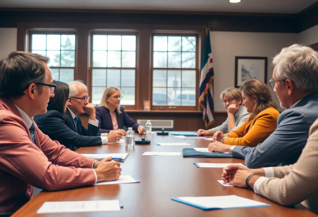 A council meeting with diverse members discussing in Lexington.