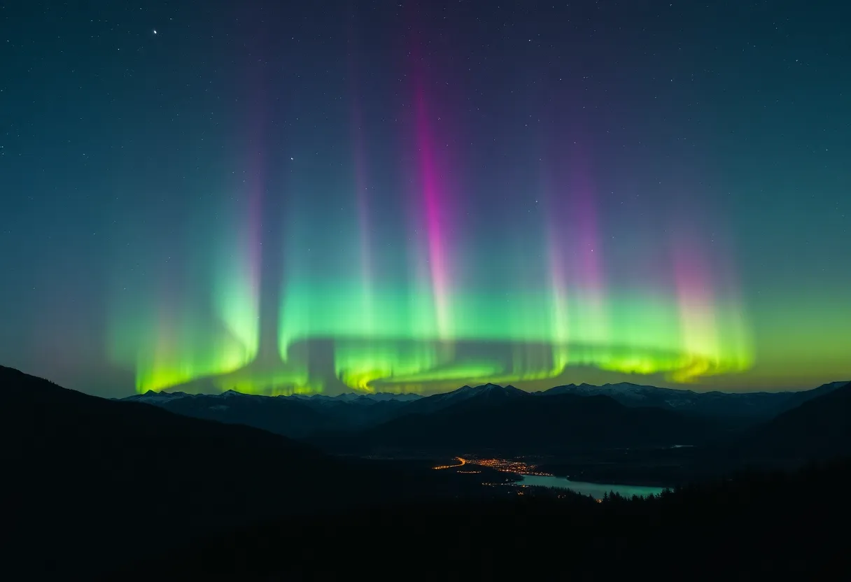 Aurora Borealis lighting up the night sky over a landscape in the U.S.