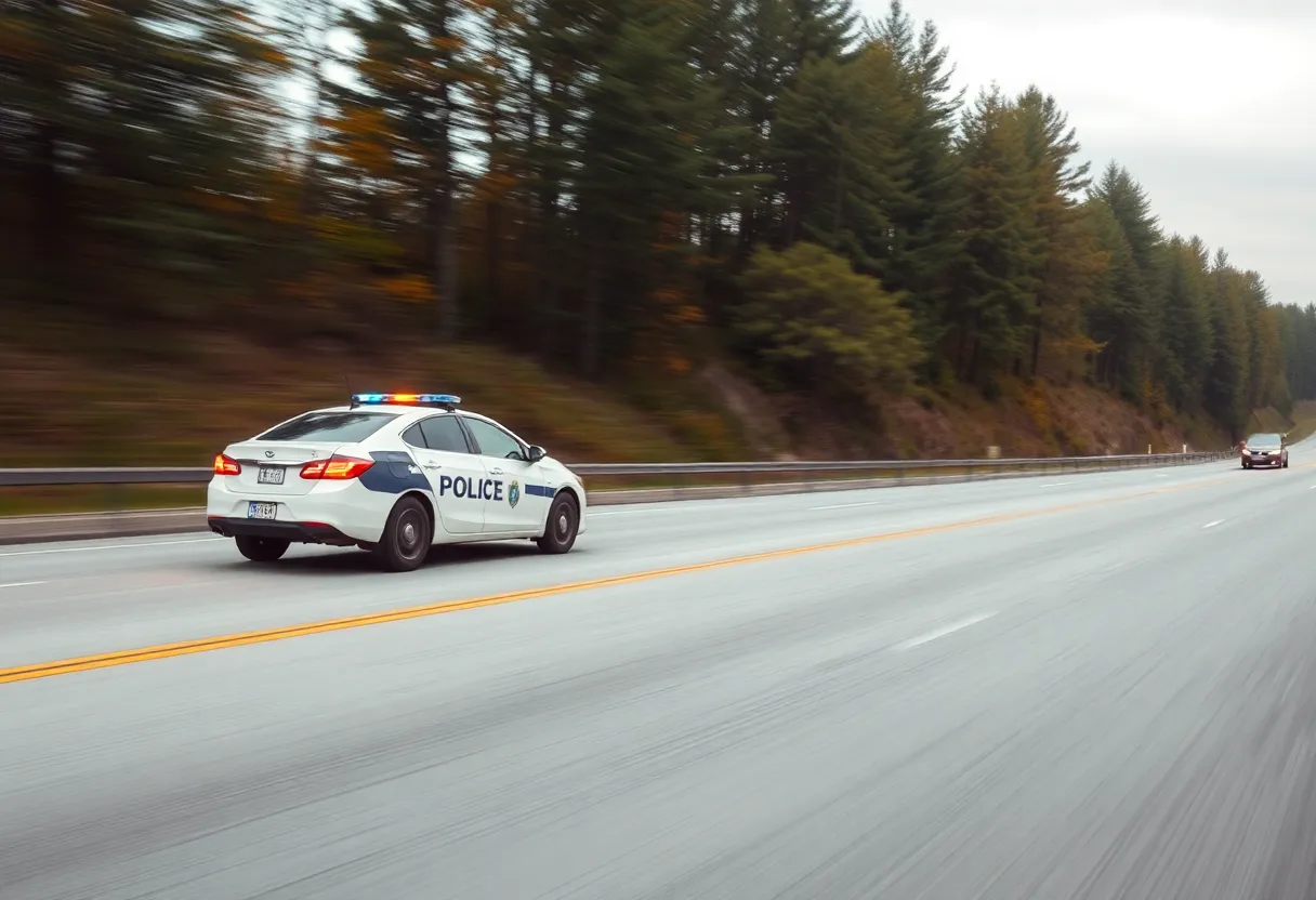 A police car chasing a vehicle on a highway