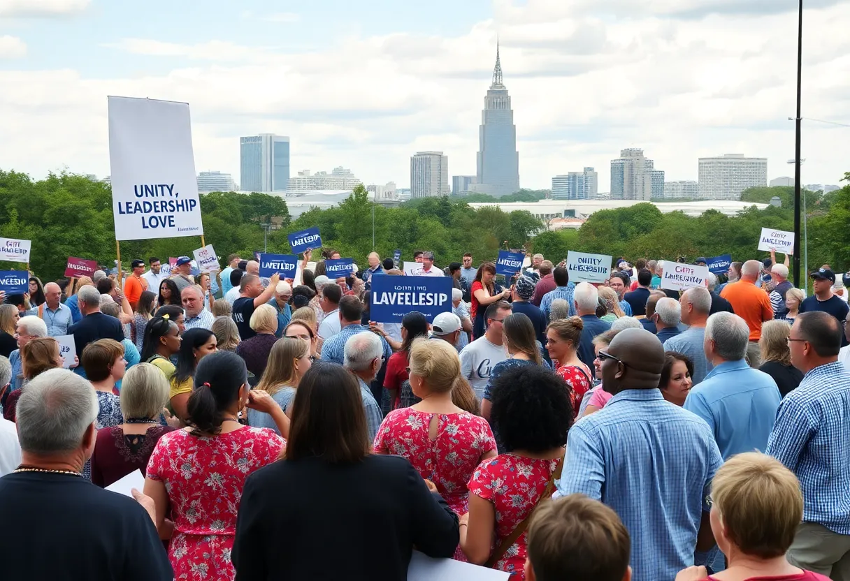 Diverse crowd at a political rally supporting community-focused leadership in South Carolina.