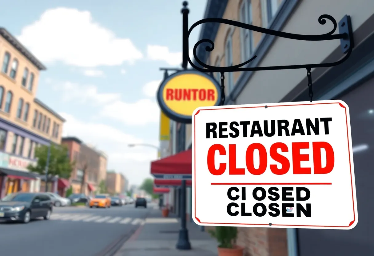 A closed restaurant sign in an urban setting depicting the impact of safety concerns on local dining establishments.