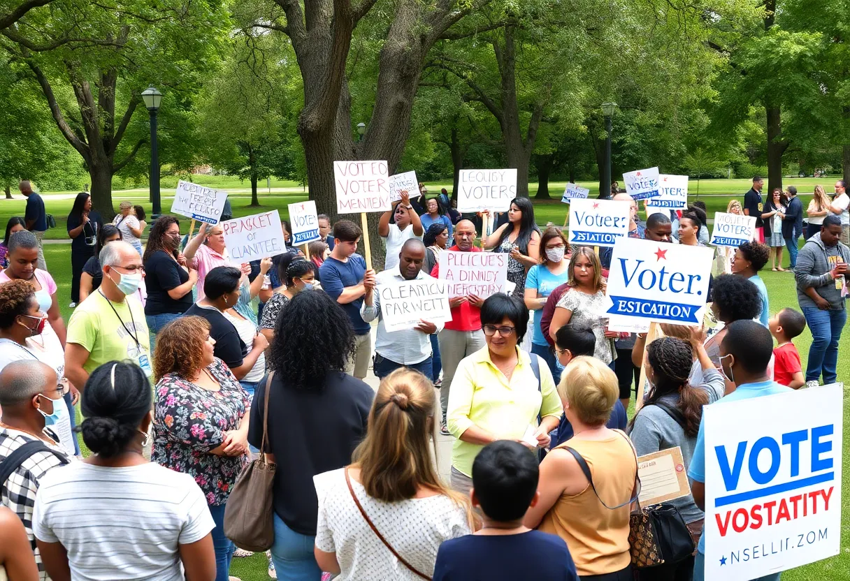 Community members participating in the Revival of the Vote rally at Martin Luther Park.
