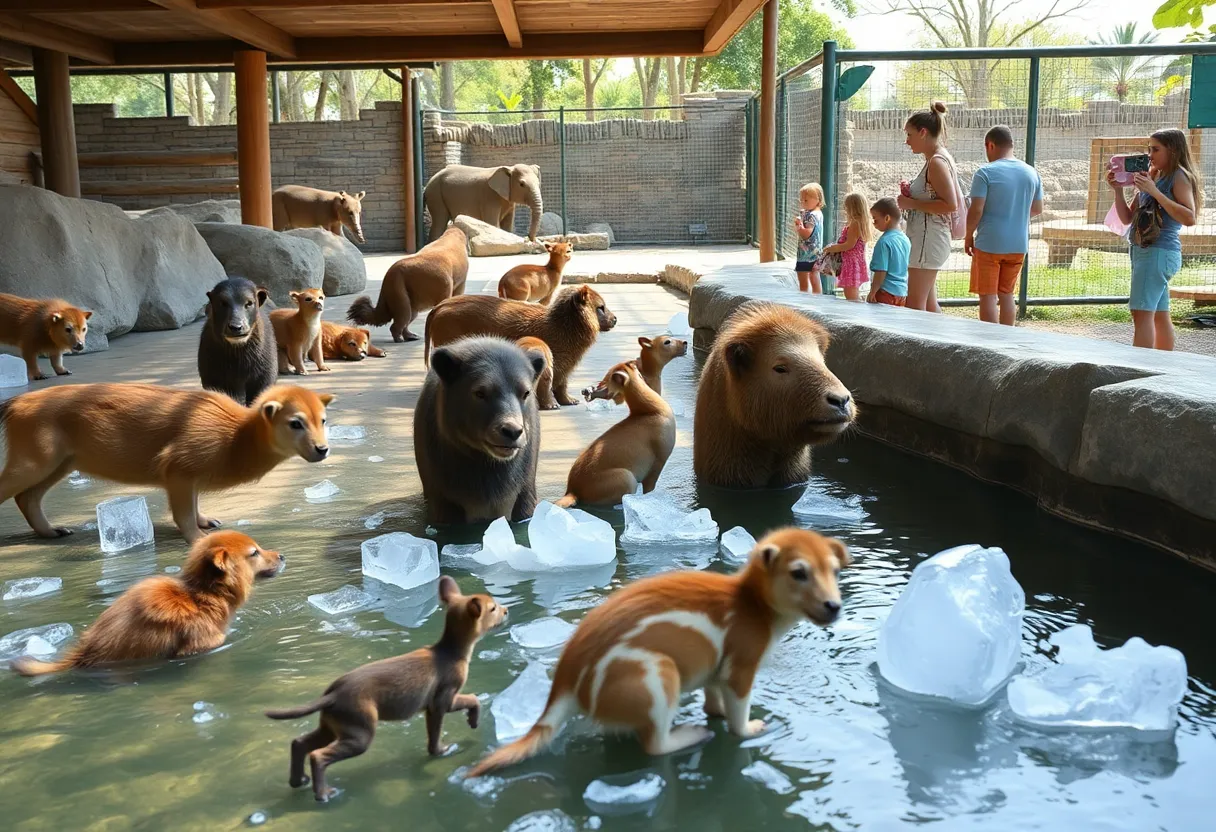 Animals at Riverbanks Zoo using cooling strategies during heat wave.