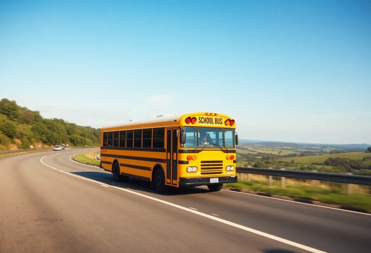 School bus traveling on a rural road