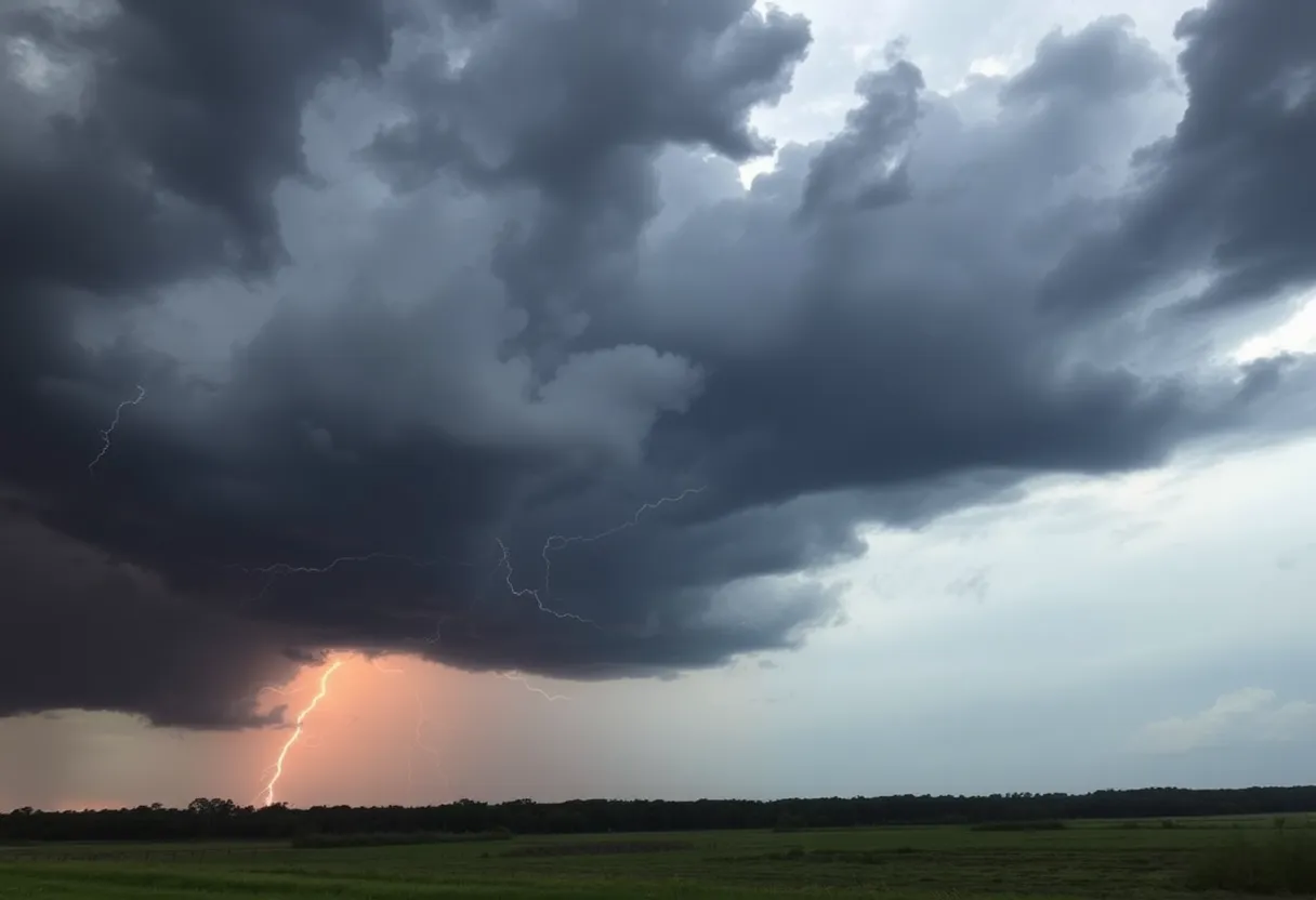 Dark storm clouds over South Carolina with lightning