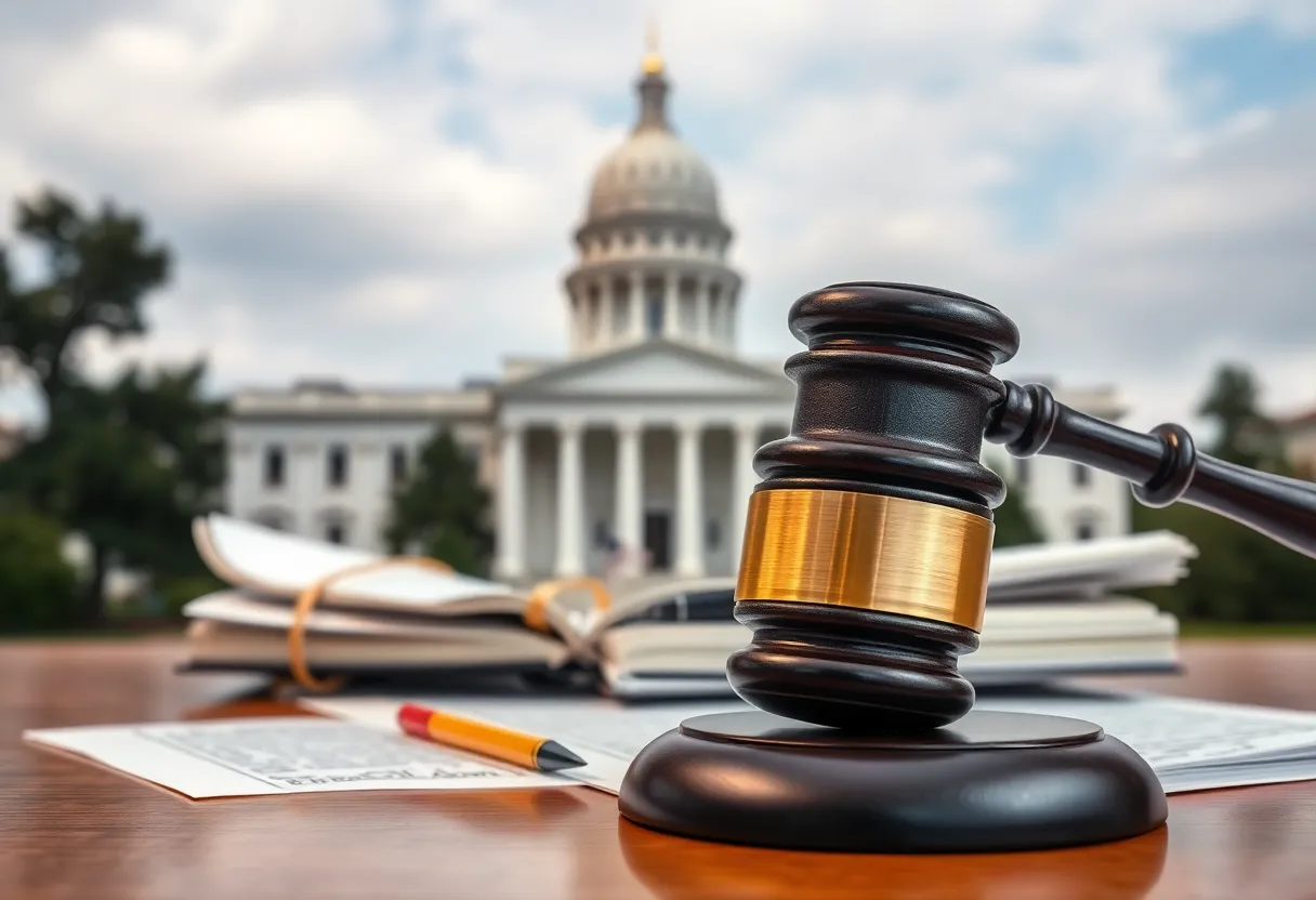 Legal documents and a gavel representing a lawsuit